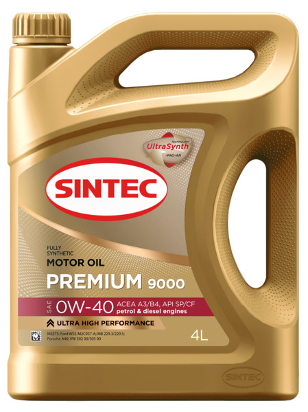 Sintec PREMIUM 9000 SAE 0W-40 API SP/CF ACEA A3/B4 4л синтетика